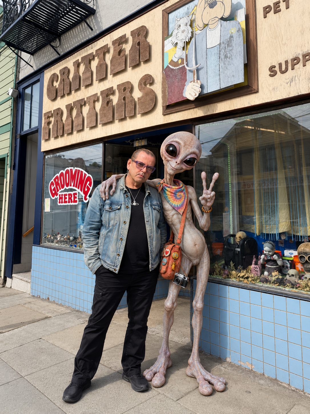 Tony at Critter Fritters with his Halloween partner Hippie Gray